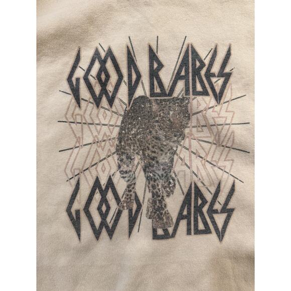 Good Vibes Leopard Sweatshirt Womens Medium Zenana Taupe Graphic Cropped Boxedd - Picture 2 of 8